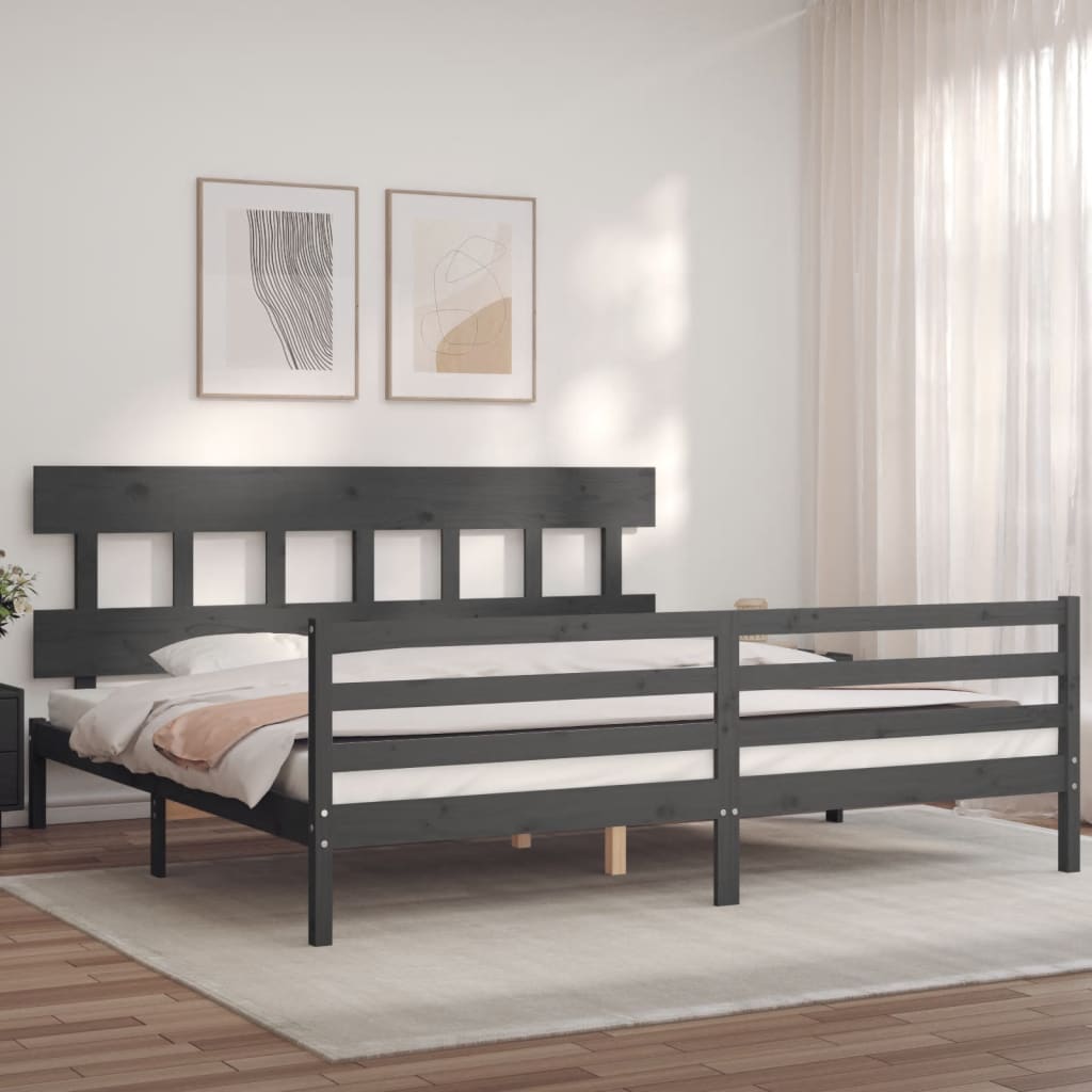Cadre de lit sans matelas gris 200x200 cm bois massif - XIOS