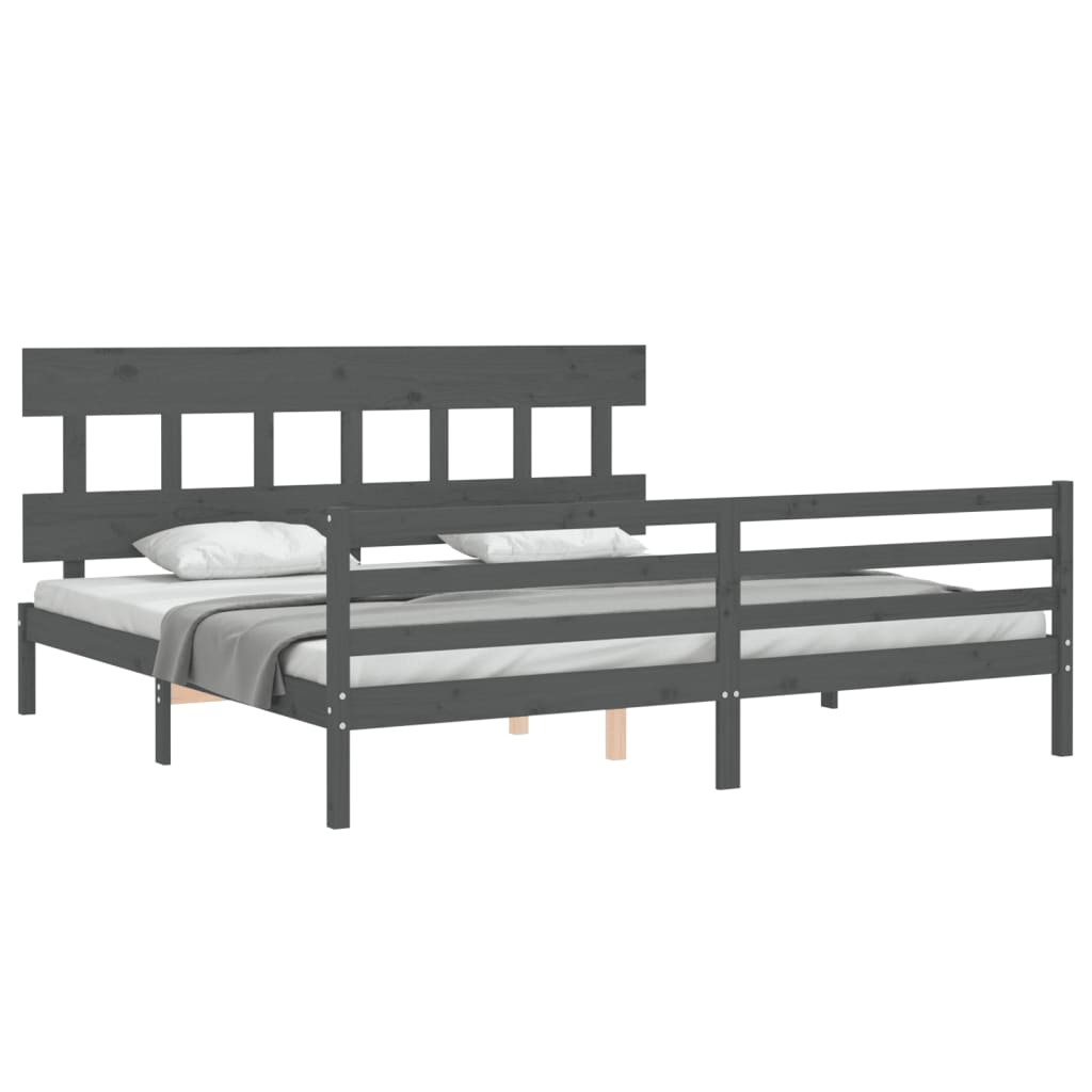 Cadre de lit sans matelas gris 200x200 cm bois massif - XIOS