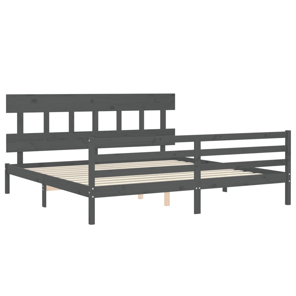 Cadre de lit sans matelas gris 200x200 cm bois massif - XIOS