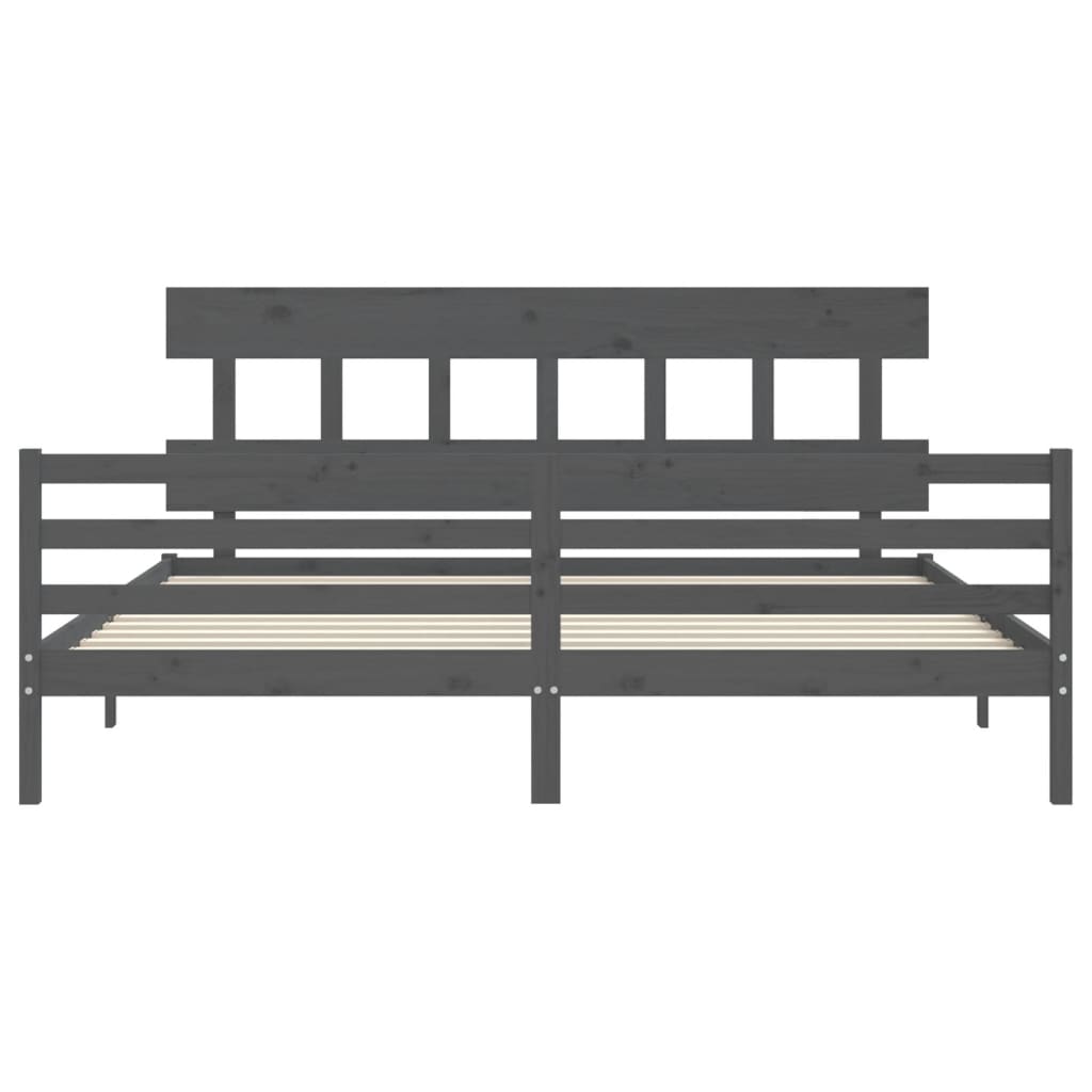 Cadre de lit sans matelas gris 200x200 cm bois massif - XIOS