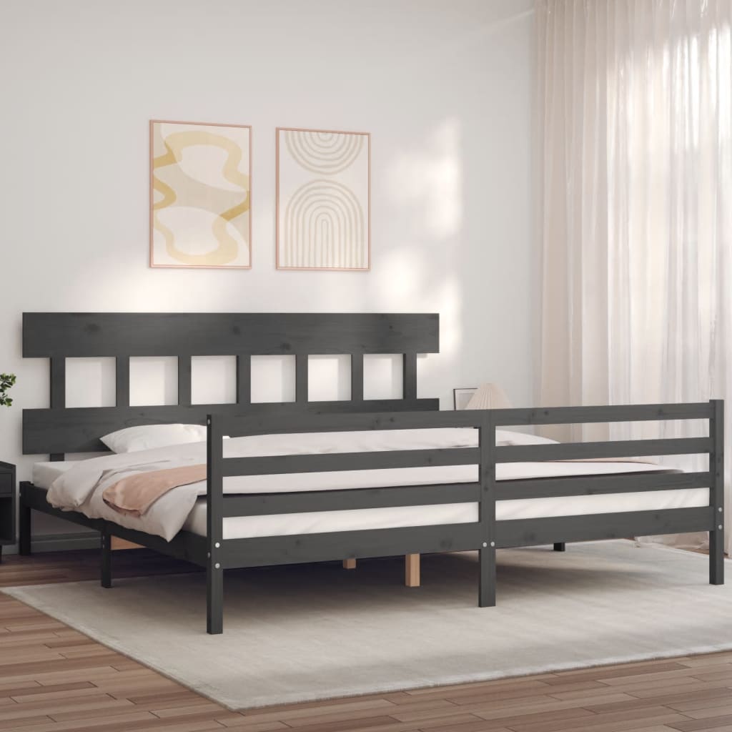 Cadre de lit sans matelas gris 200x200 cm bois massif - XIOS