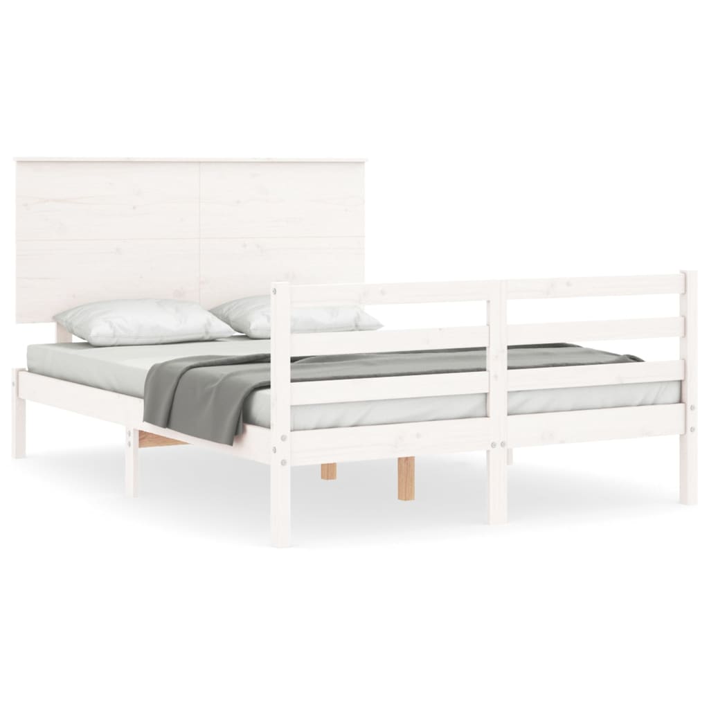 Cadre de lit sans matelas blanc 140x190 cm bois massif - XIOS
