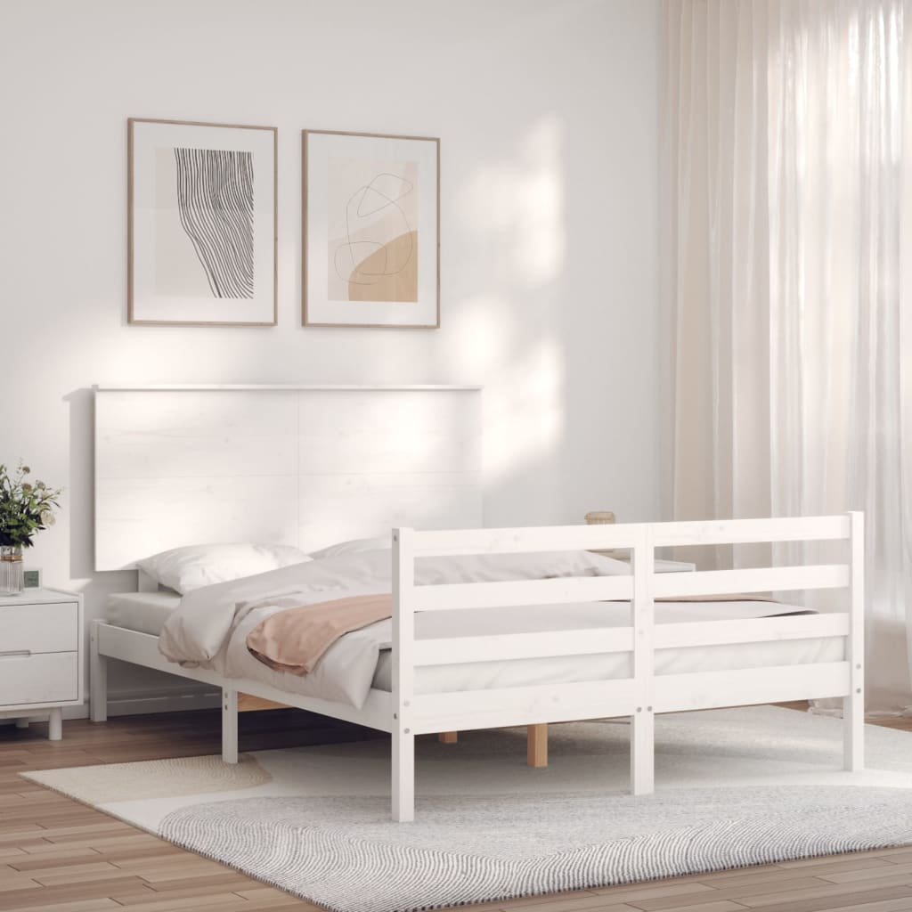 Cadre de lit sans matelas blanc 140x190 cm bois massif - XIOS