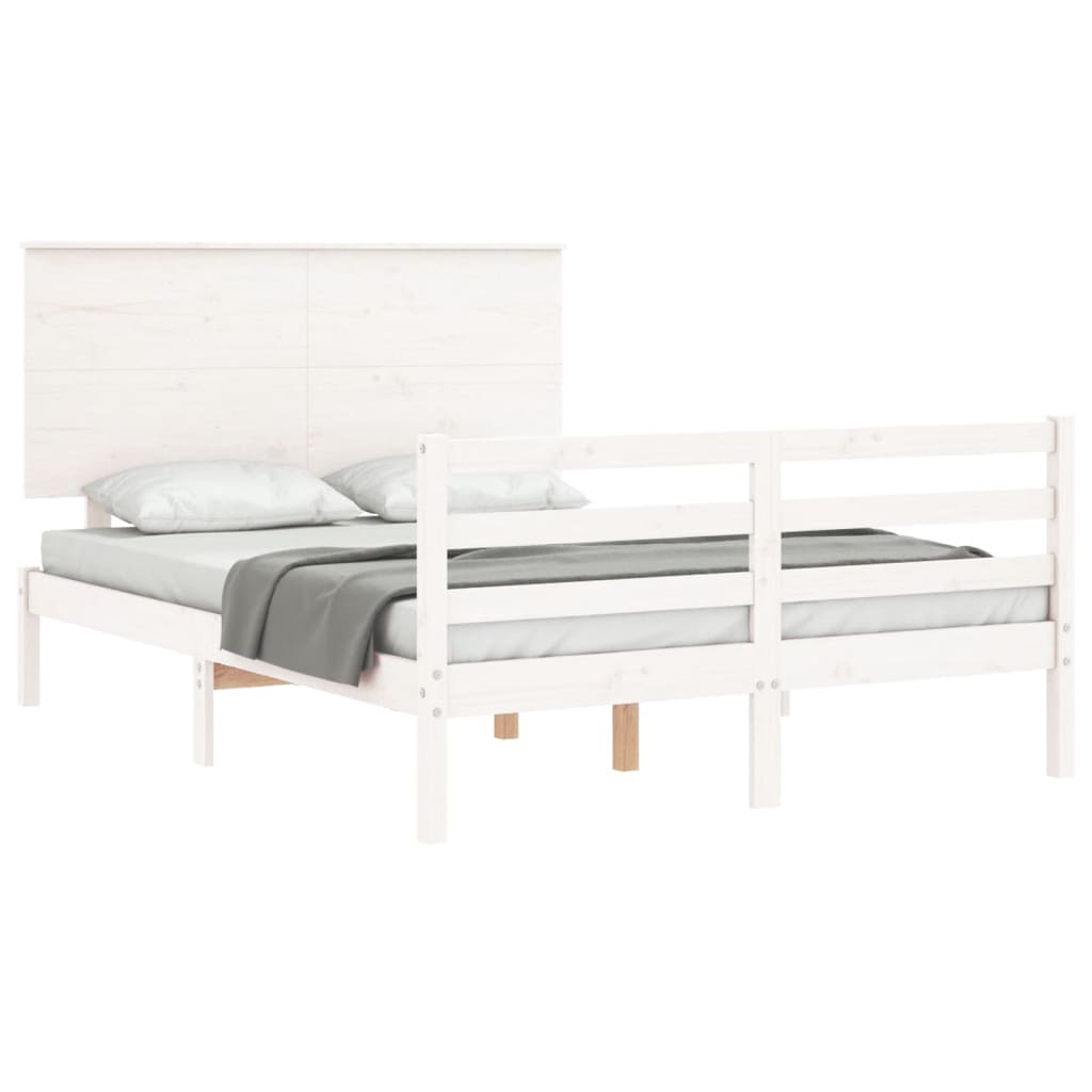 Cadre de lit sans matelas blanc 140x190 cm bois massif - XIOS
