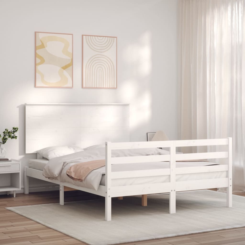 Cadre de lit sans matelas blanc 140x190 cm bois massif - XIOS