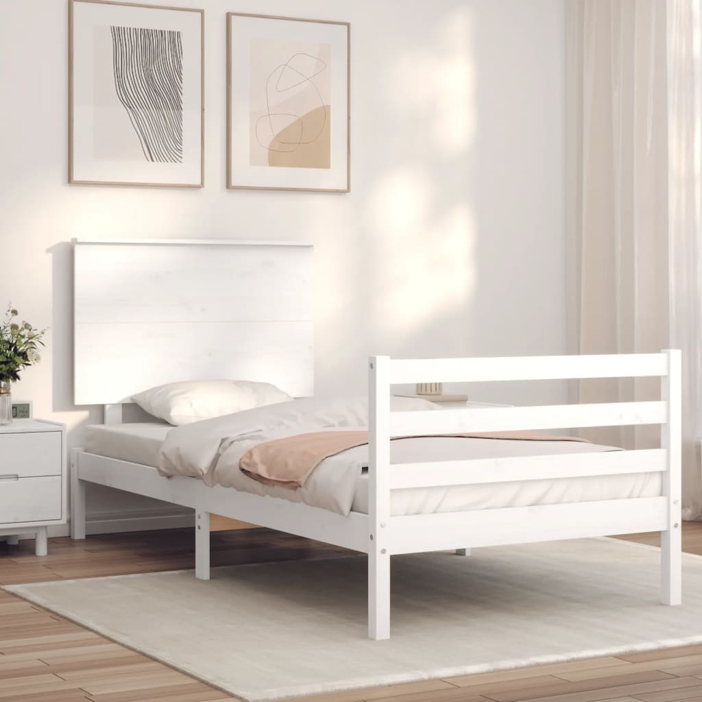 Cadre de lit sans matelas blanc 90x200 cm bois massif - XIOS