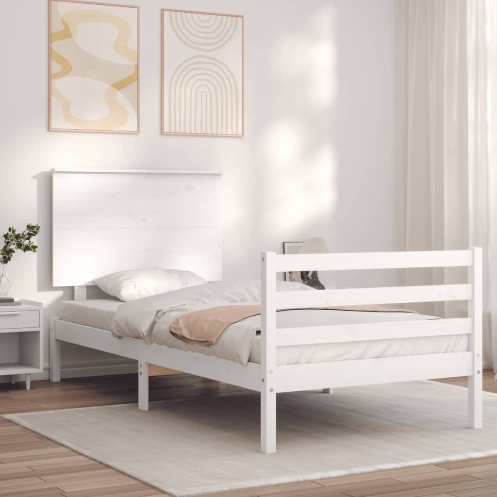 Cadre de lit sans matelas blanc 90x200 cm bois massif - XIOS