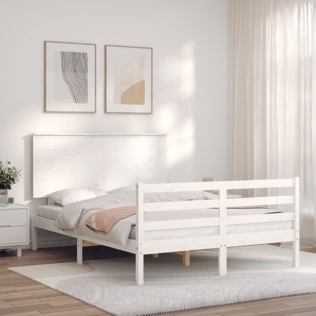 Cadre de lit sans matelas blanc 140x200 cm bois massif - XIOS