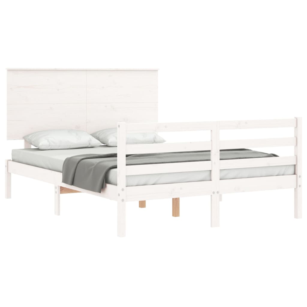 Cadre de lit sans matelas blanc 140x200 cm bois massif - XIOS