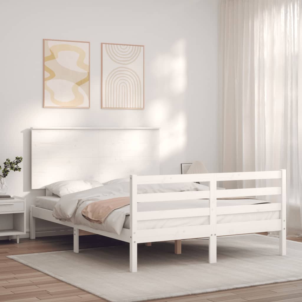 Cadre de lit sans matelas blanc 140x200 cm bois massif - XIOS