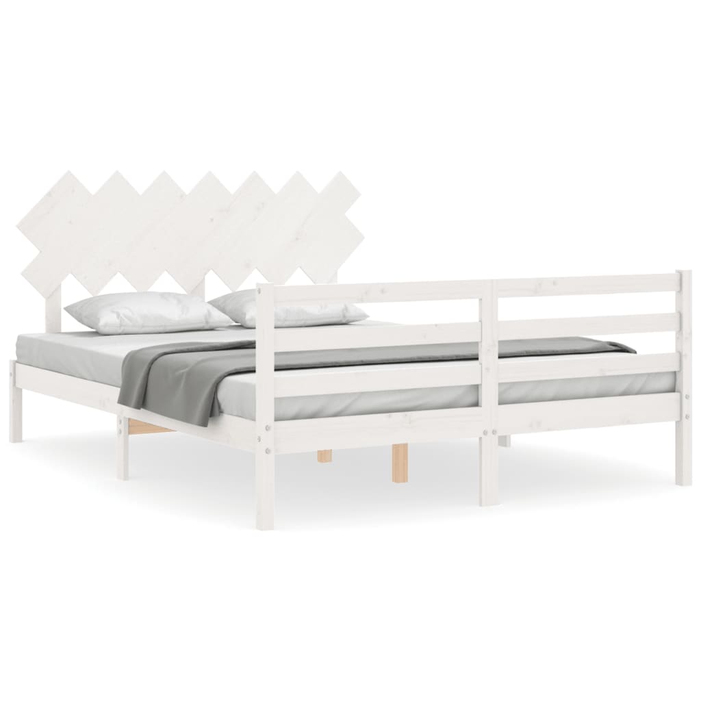 Cadre de lit sans matelas blanc 140x190 cm bois massif - XIOS