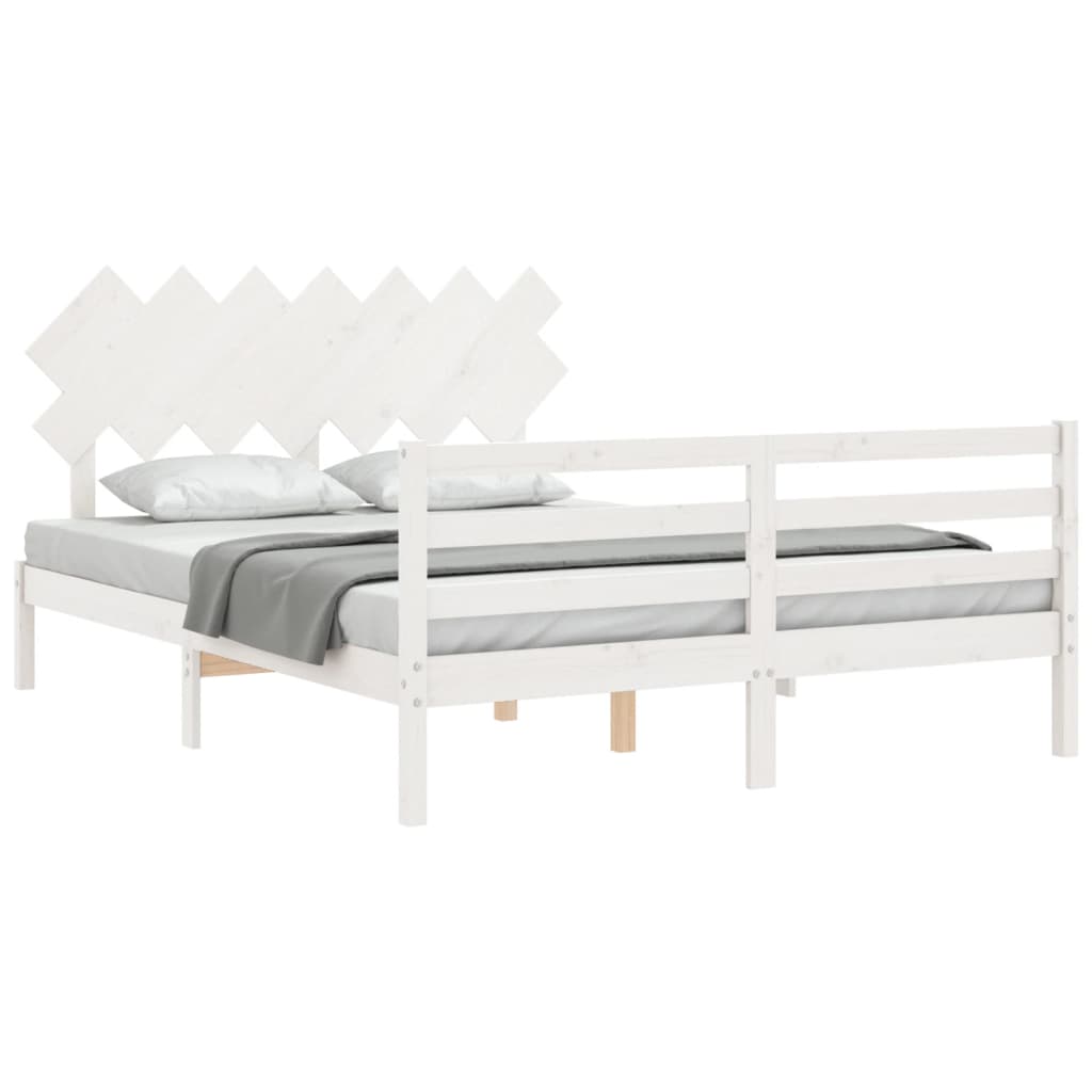 Cadre de lit sans matelas blanc 140x190 cm bois massif - XIOS