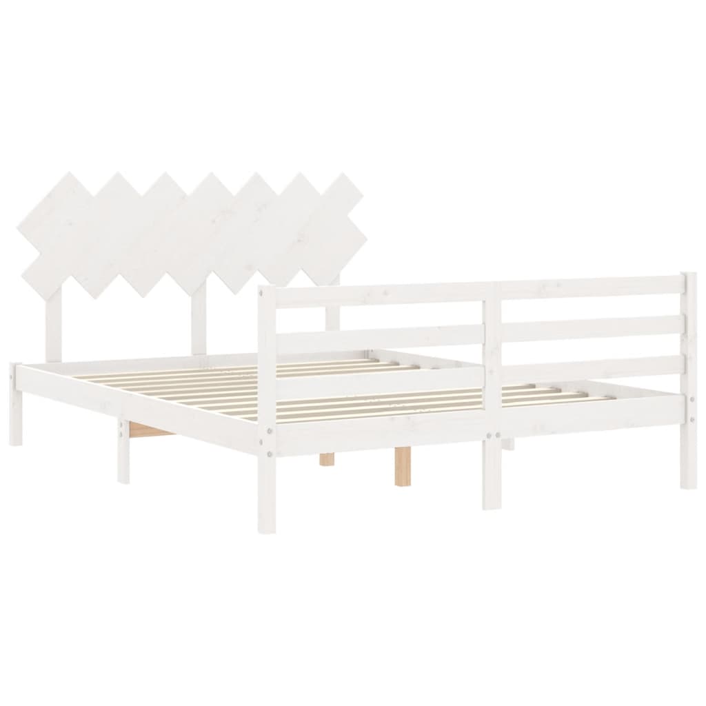 Cadre de lit sans matelas blanc 140x190 cm bois massif - XIOS