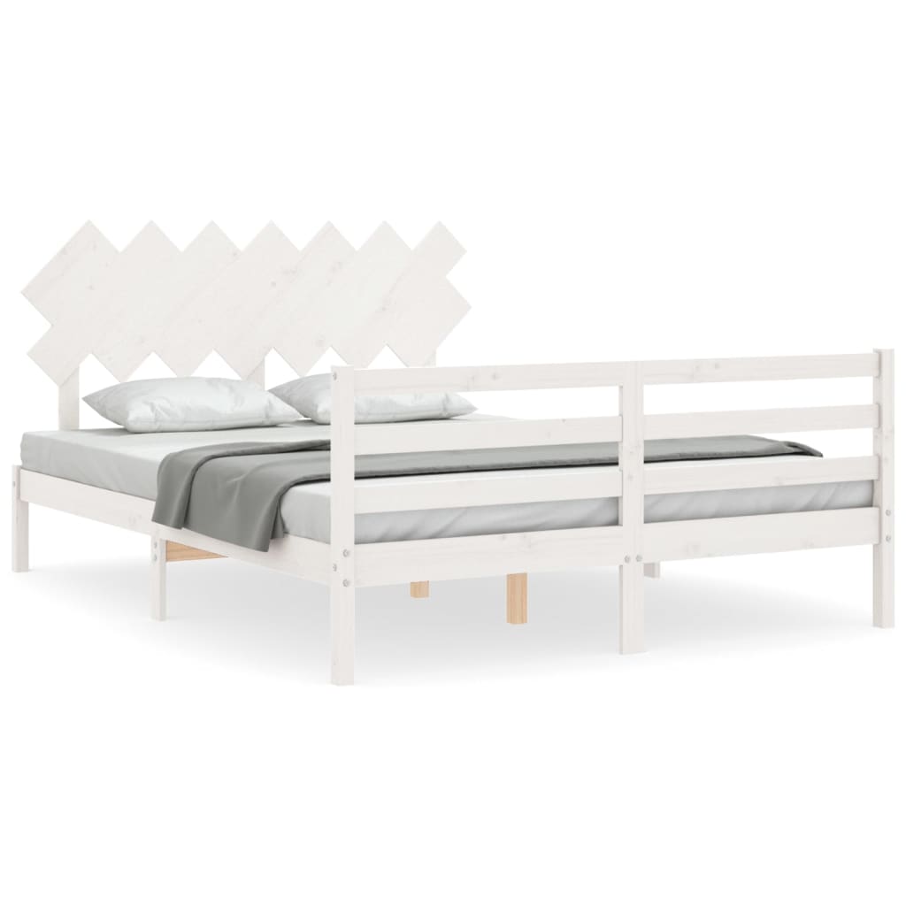 Cadre de lit sans matelas blanc 140x200 cm bois massif - XIOS