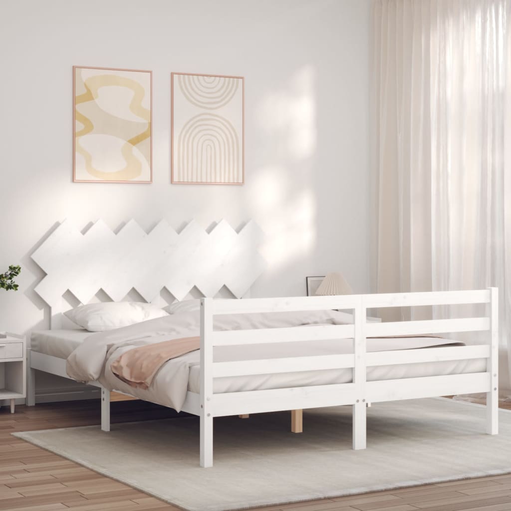 Cadre de lit sans matelas blanc 140x200 cm bois massif - XIOS