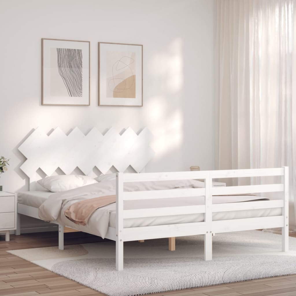 Cadre de lit sans matelas blanc 140x200 cm bois massif - XIOS
