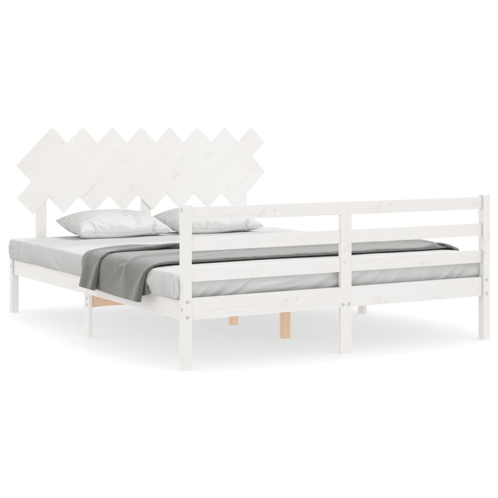 Cadre de lit sans matelas blanc 160x200 cm bois massif - XIOS