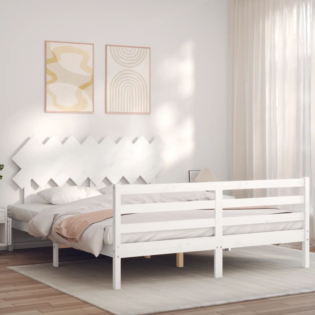 Cadre de lit sans matelas blanc 160x200 cm bois massif - XIOS
