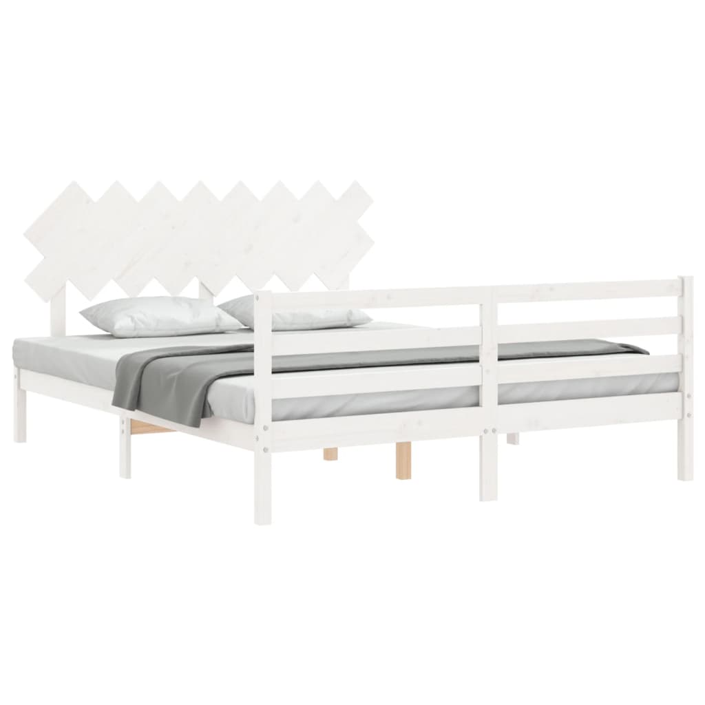 Cadre de lit sans matelas blanc 160x200 cm bois massif - XIOS