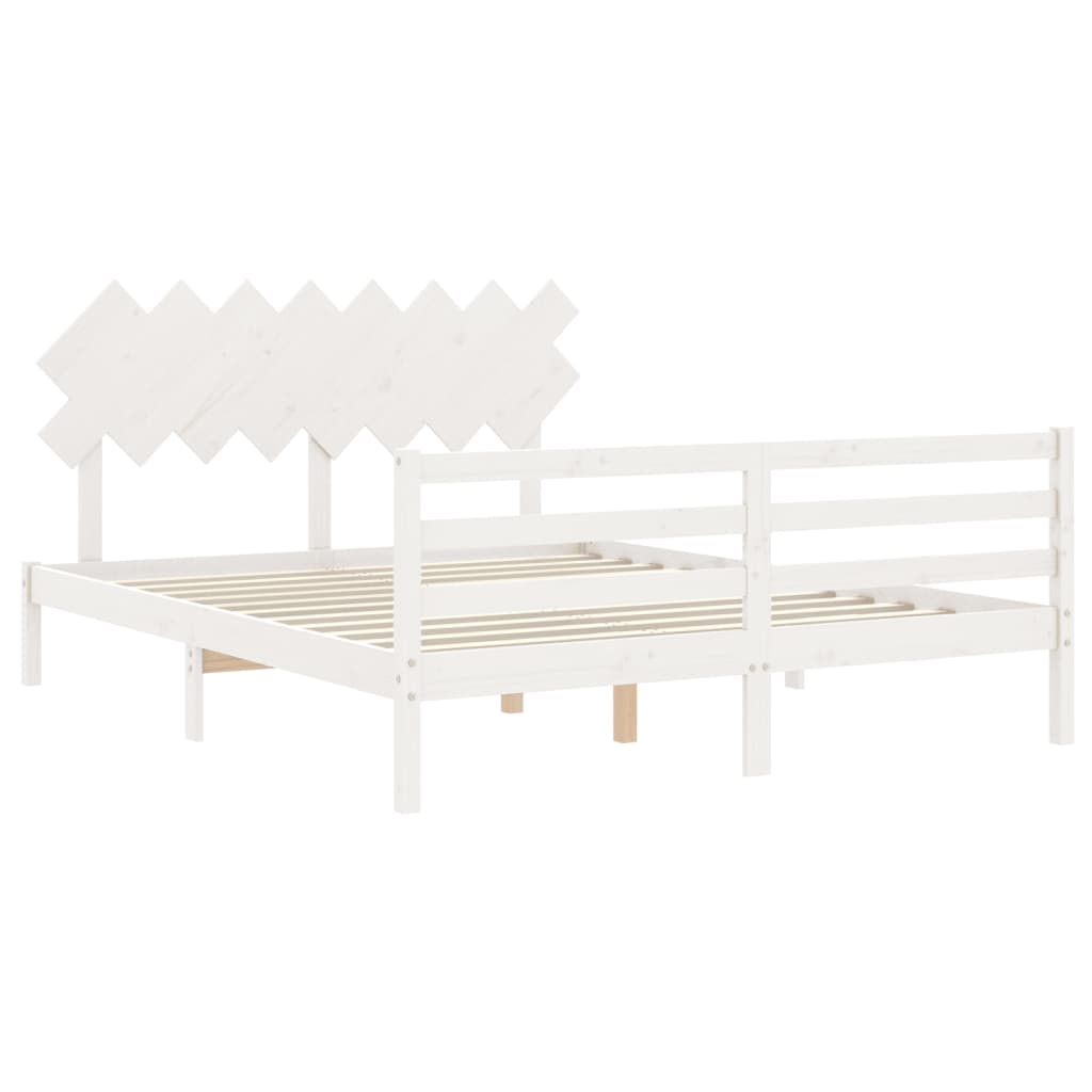 Cadre de lit sans matelas blanc 160x200 cm bois massif - XIOS