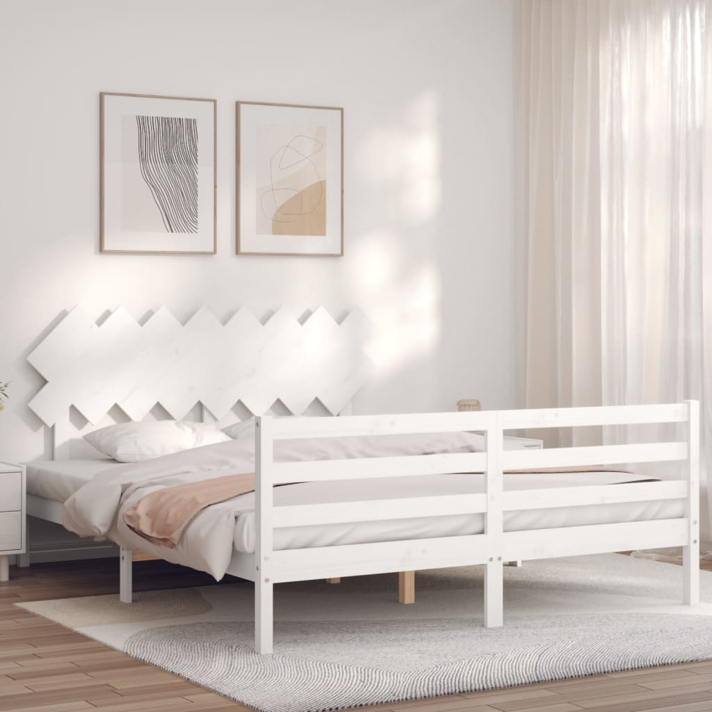 Cadre de lit sans matelas blanc 160x200 cm bois massif - XIOS