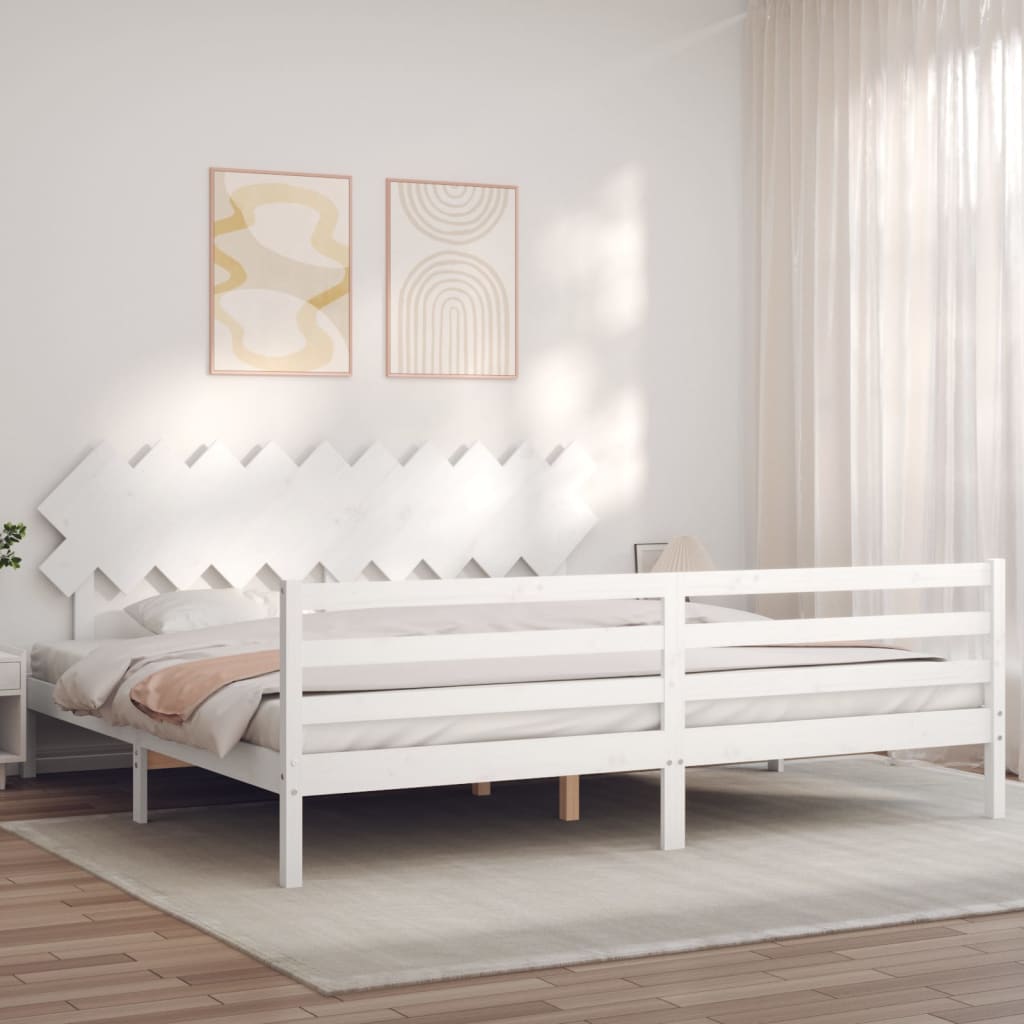 Cadre de lit sans matelas blanc 200x200 cm bois massif - XIOS
