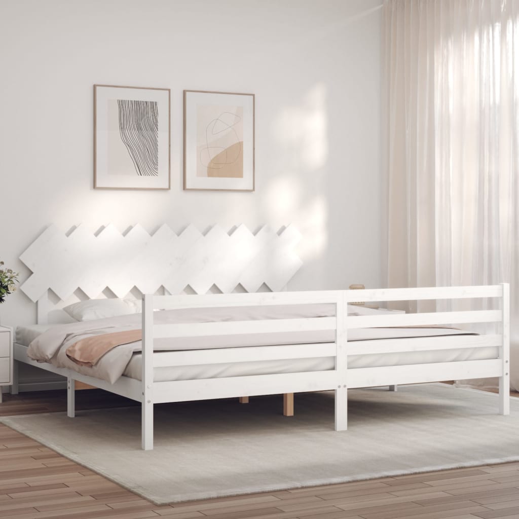 Cadre de lit sans matelas blanc 200x200 cm bois massif - XIOS