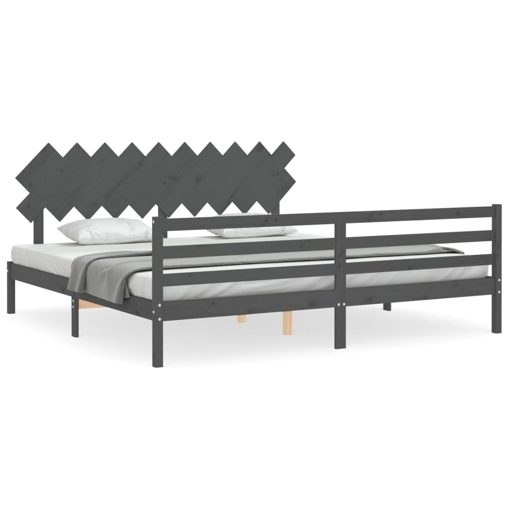 Cadre de lit sans matelas gris 200x200 cm bois massif - XIOS
