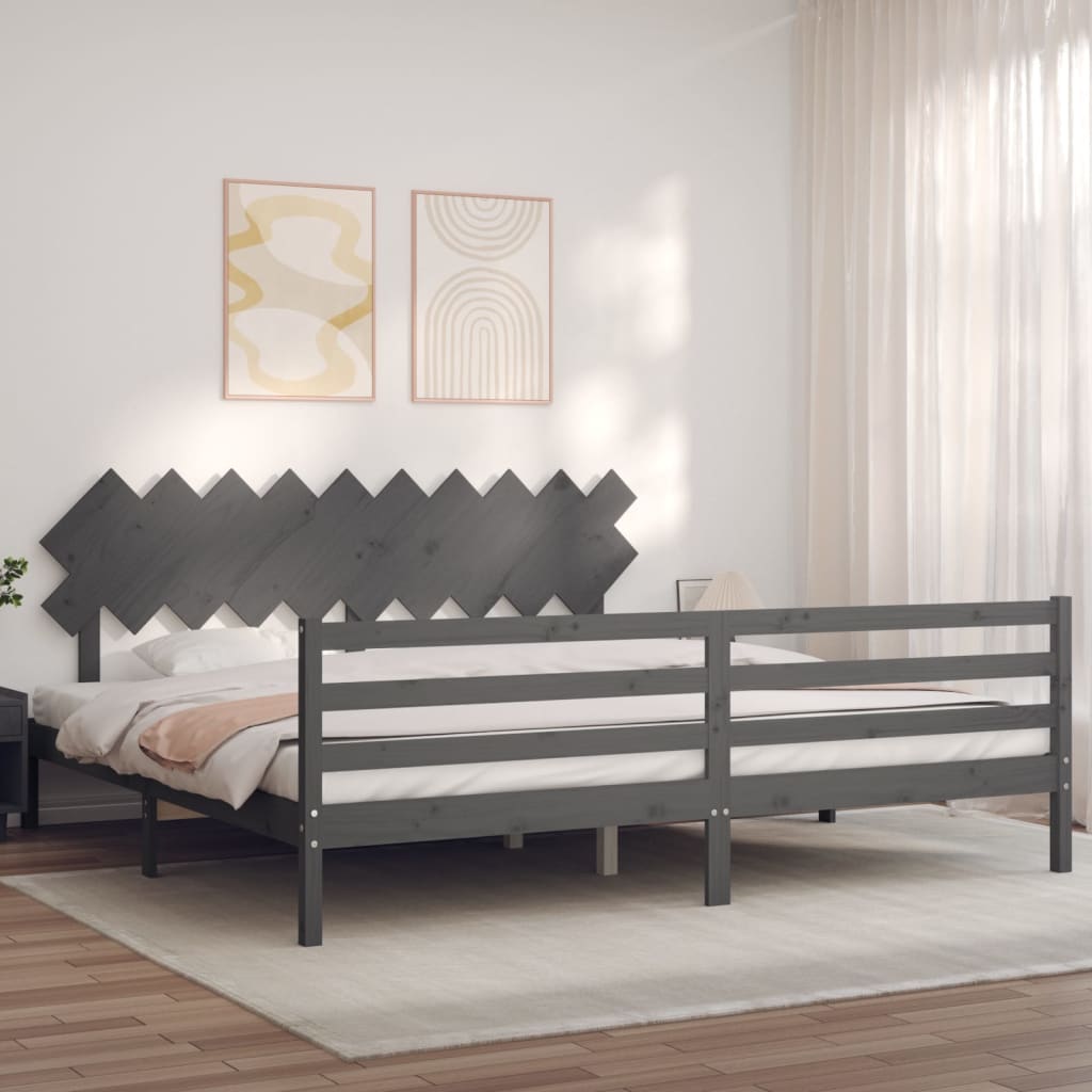 Cadre de lit sans matelas gris 200x200 cm bois massif - XIOS
