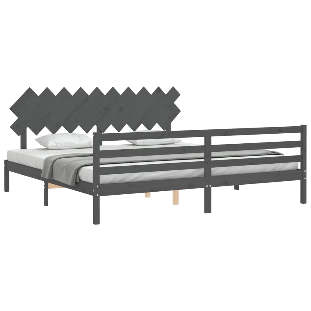 Cadre de lit sans matelas gris 200x200 cm bois massif - XIOS
