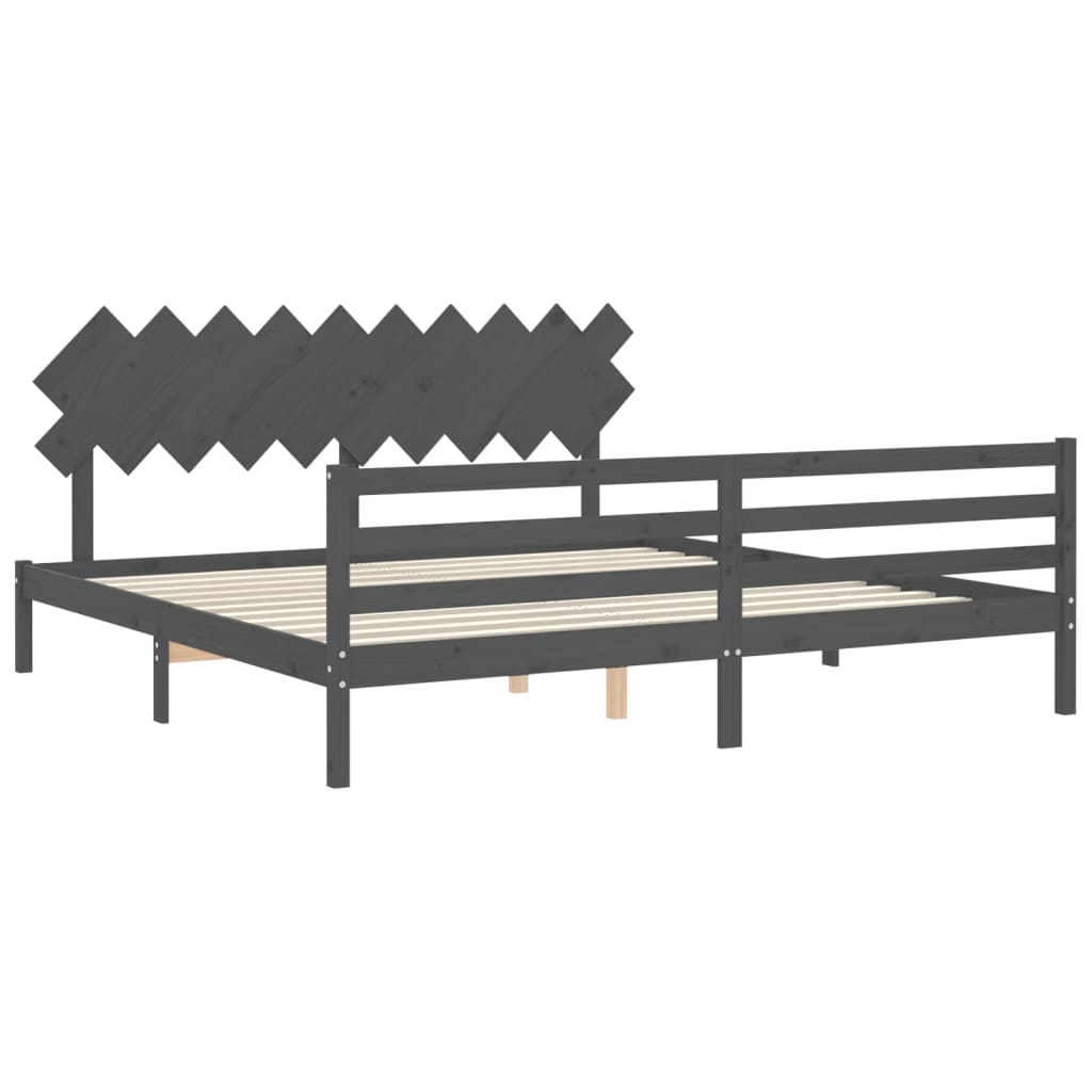 Cadre de lit sans matelas gris 200x200 cm bois massif - XIOS