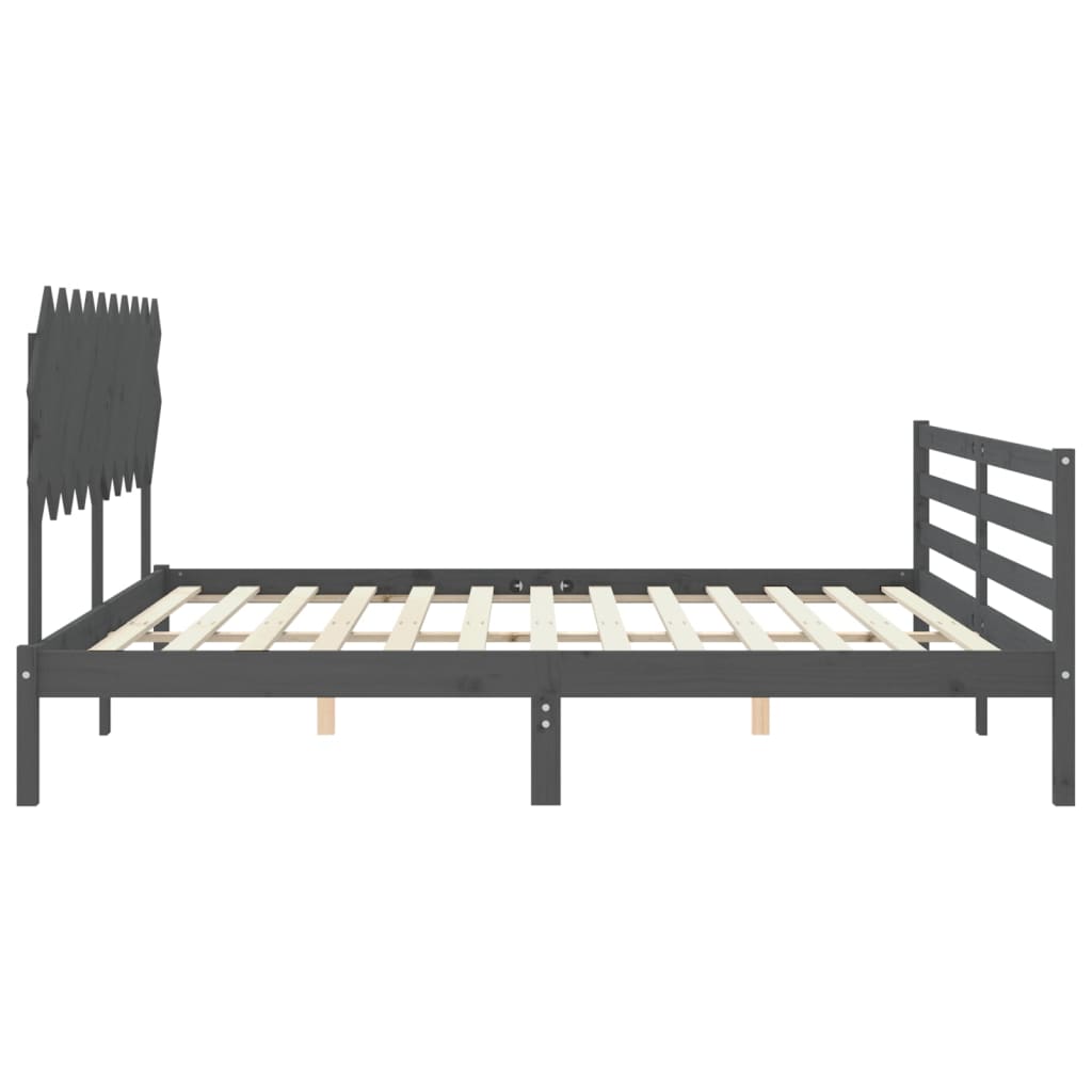 Cadre de lit sans matelas gris 200x200 cm bois massif - XIOS