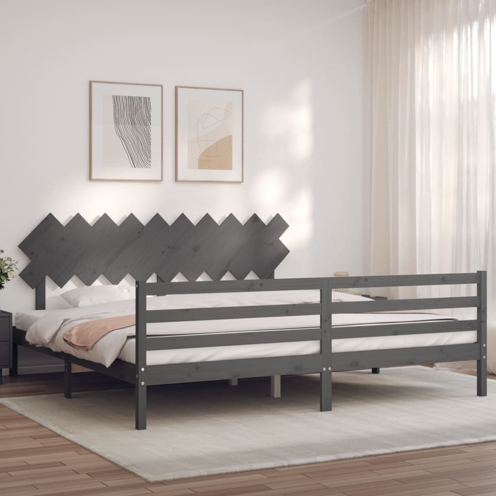 Cadre de lit sans matelas gris 200x200 cm bois massif - XIOS