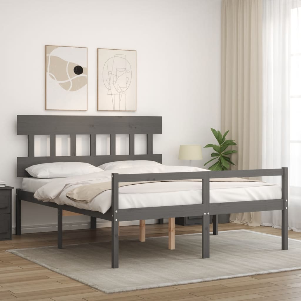 Lit pour personne âgée sans matelas gris bois massif - XIOS