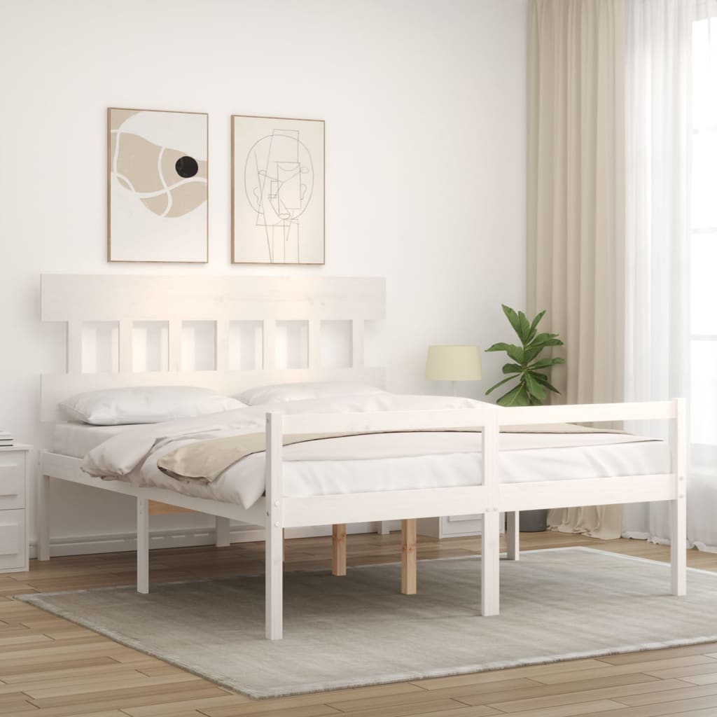 Lit pour personne âgée sans matelas blanc 160x200cm bois massif - XIOS