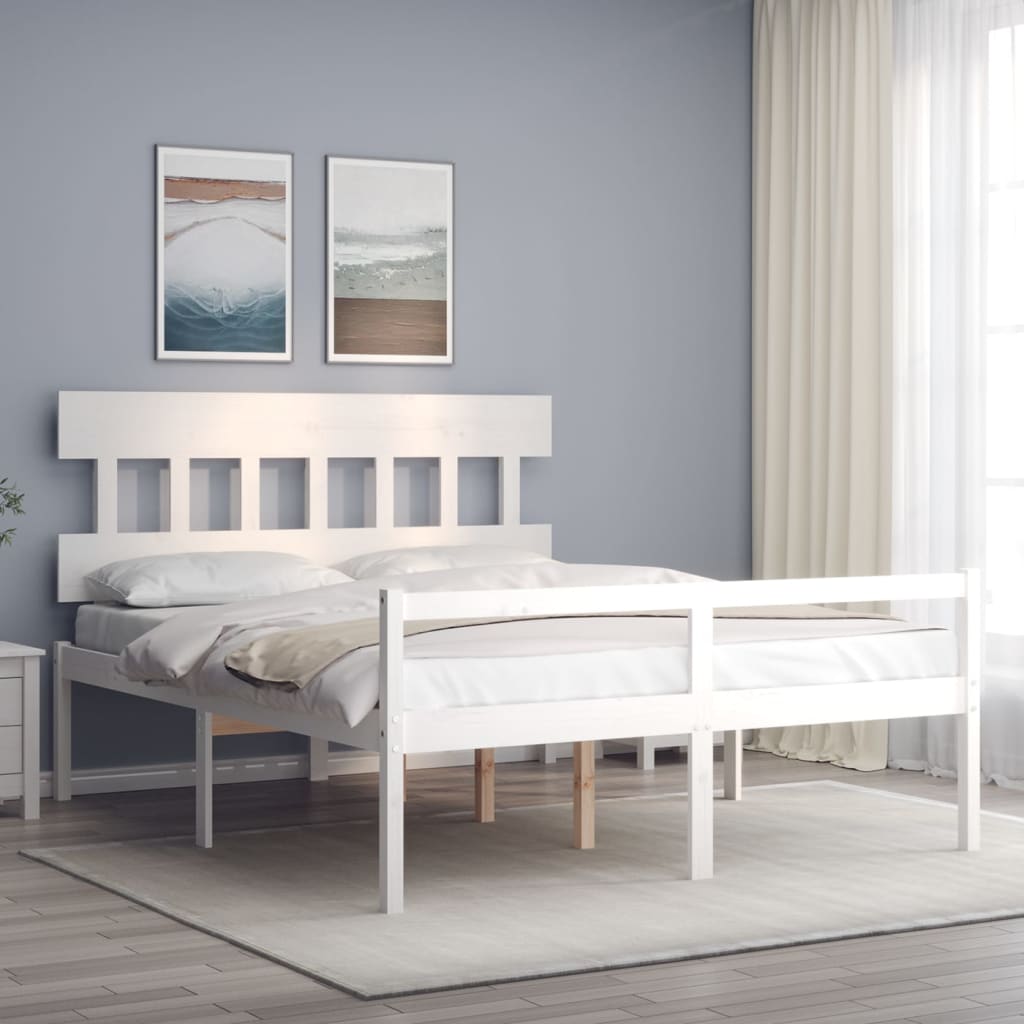 Lit pour personne âgée sans matelas blanc 160x200cm bois massif - XIOS