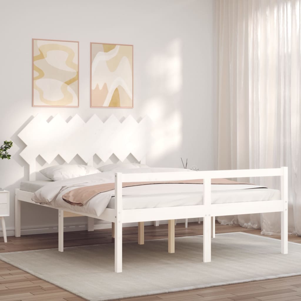 Lit pour personne âgée sans matelas blanc 140x190cm bois massif - XIOS