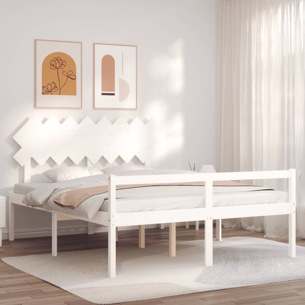 Lit pour personne âgée sans matelas blanc 160x200cm bois massif - XIOS