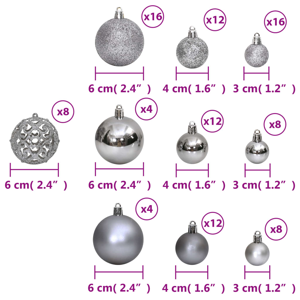 Boules de Noël 100 pcs gris 3 / 4 / 6 cm - XIOS
