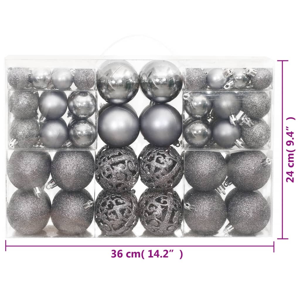 Boules de Noël 100 pcs gris 3 / 4 / 6 cm - XIOS
