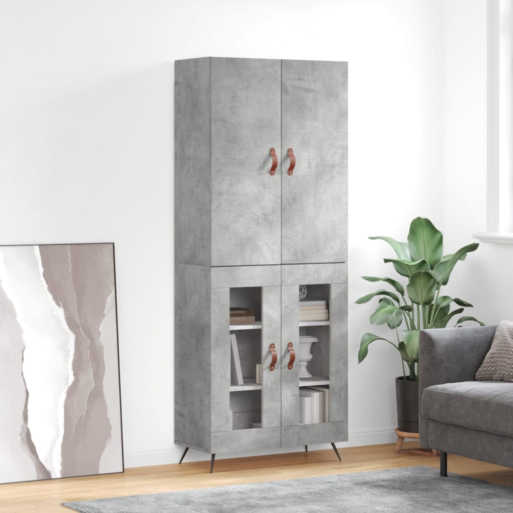 Buffet haut Gris béton 69,5x34x180 cm Bois d'ingénierie - XIOS