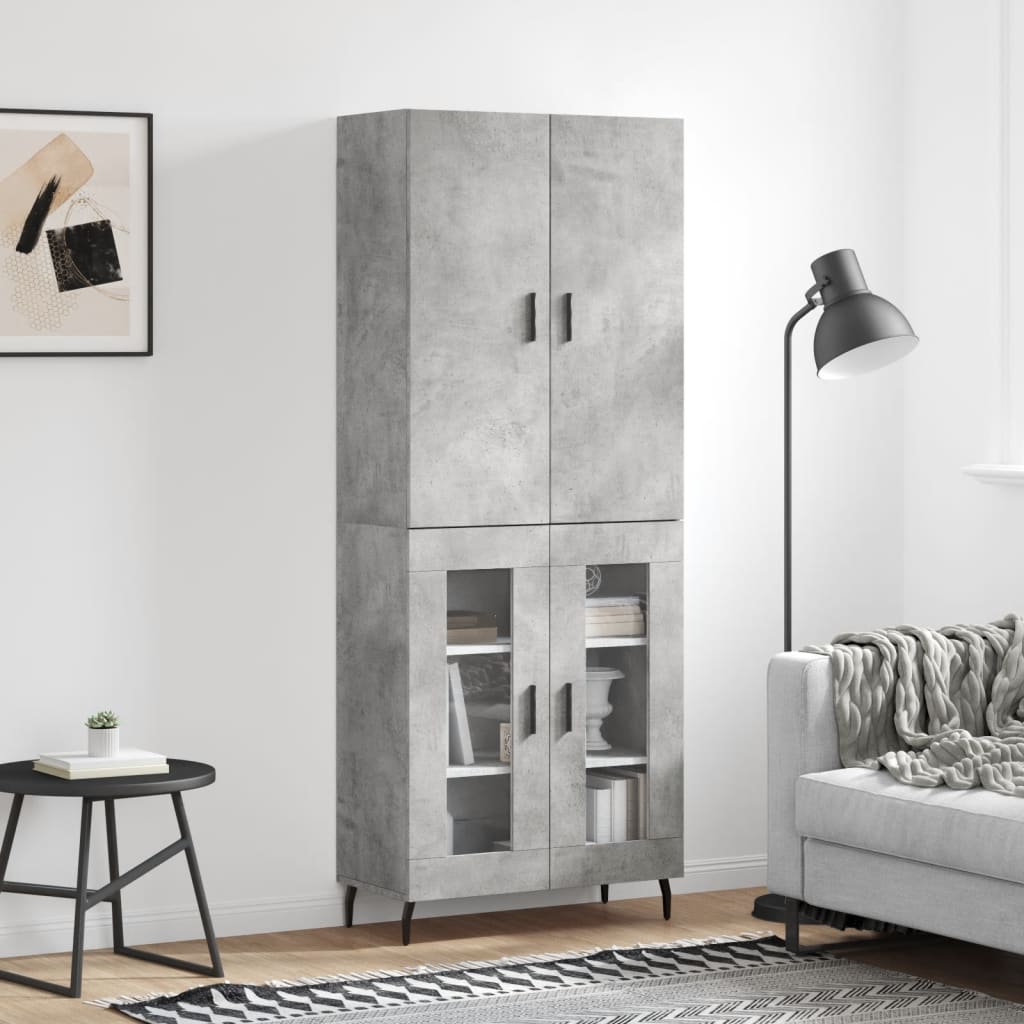 Buffet haut Gris béton 69,5x34x180 cm Bois d'ingénierie - XIOS
