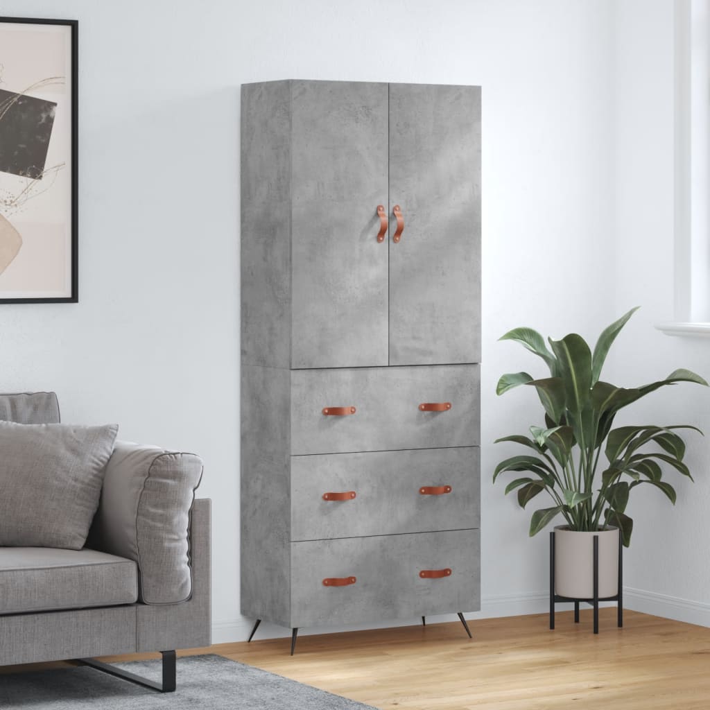 Buffet haut Gris béton 69,5x34x180 cm Bois d'ingénierie - XIOS