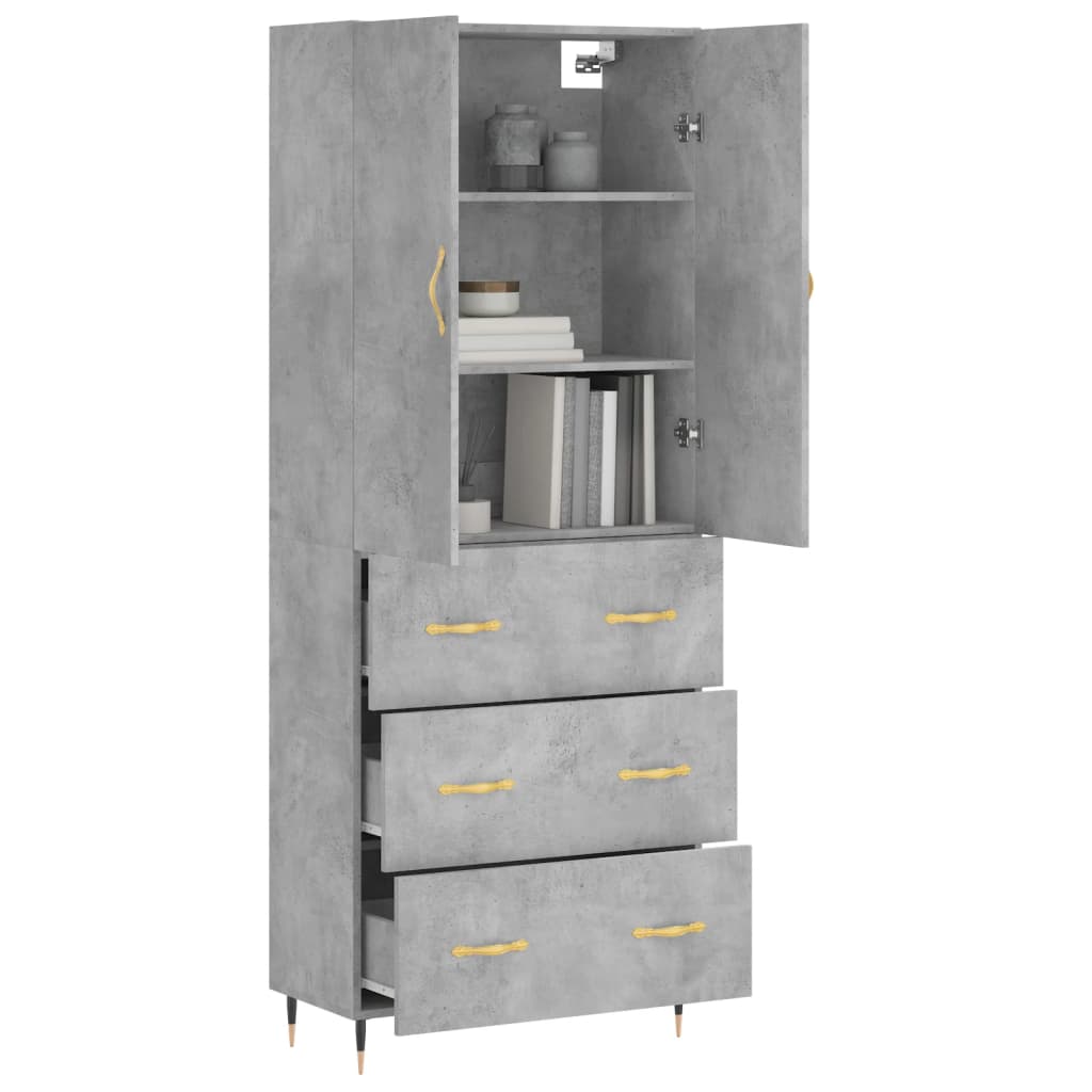 Buffet haut Gris béton 69,5x34x180 cm Bois d'ingénierie - XIOS
