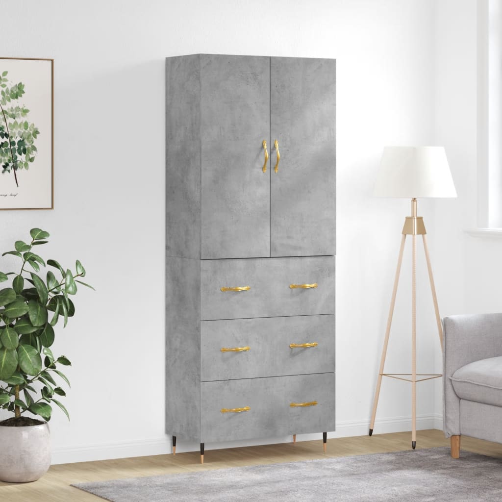 Buffet haut Gris béton 69,5x34x180 cm Bois d'ingénierie - XIOS