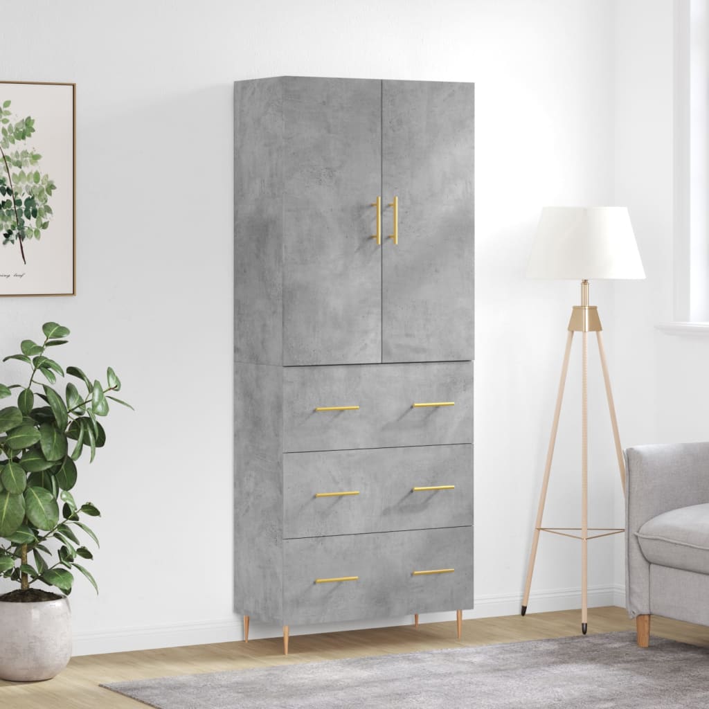 Buffet haut Gris béton 69,5x34x180 cm Bois d'ingénierie - XIOS