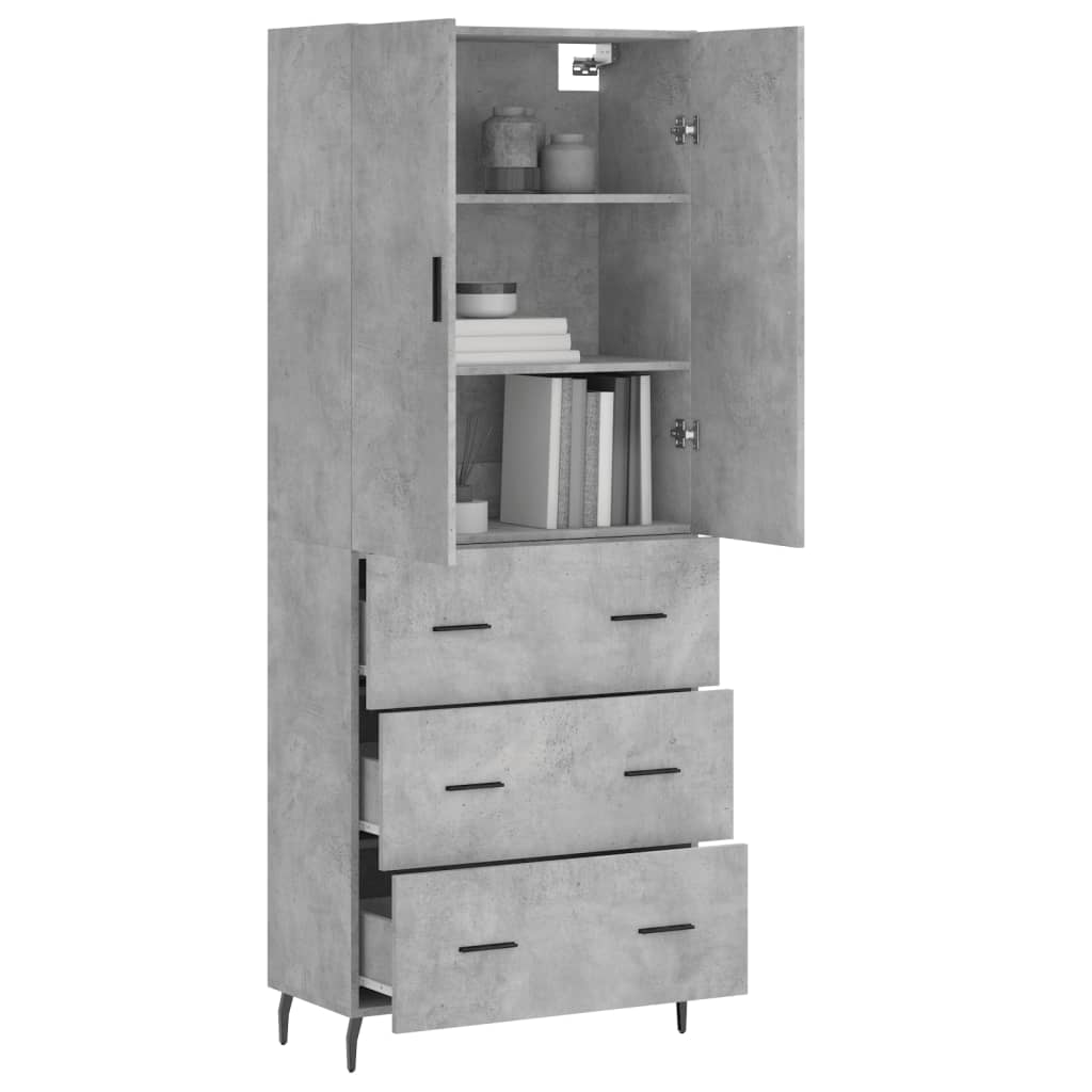 Buffet haut Gris béton 69,5x34x180 cm Bois d'ingénierie - XIOS