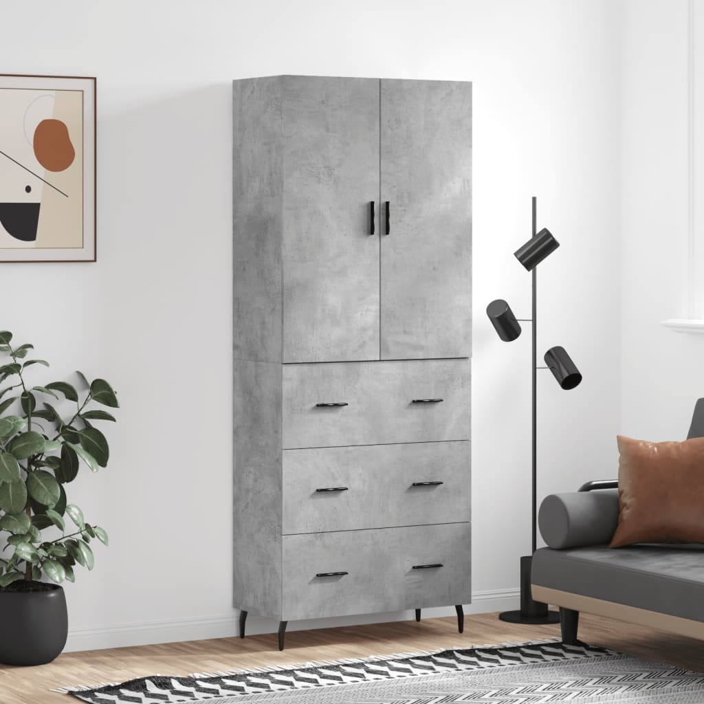 Buffet haut Gris béton 69,5x34x180 cm Bois d'ingénierie - XIOS