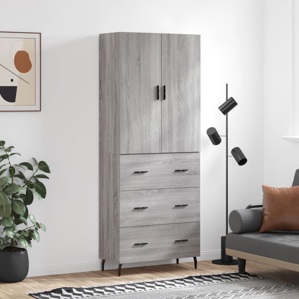 Buffet haut Sonoma gris 69,5x34x180 cm Bois d'ingénierie Buffets & bahuts vidaXL