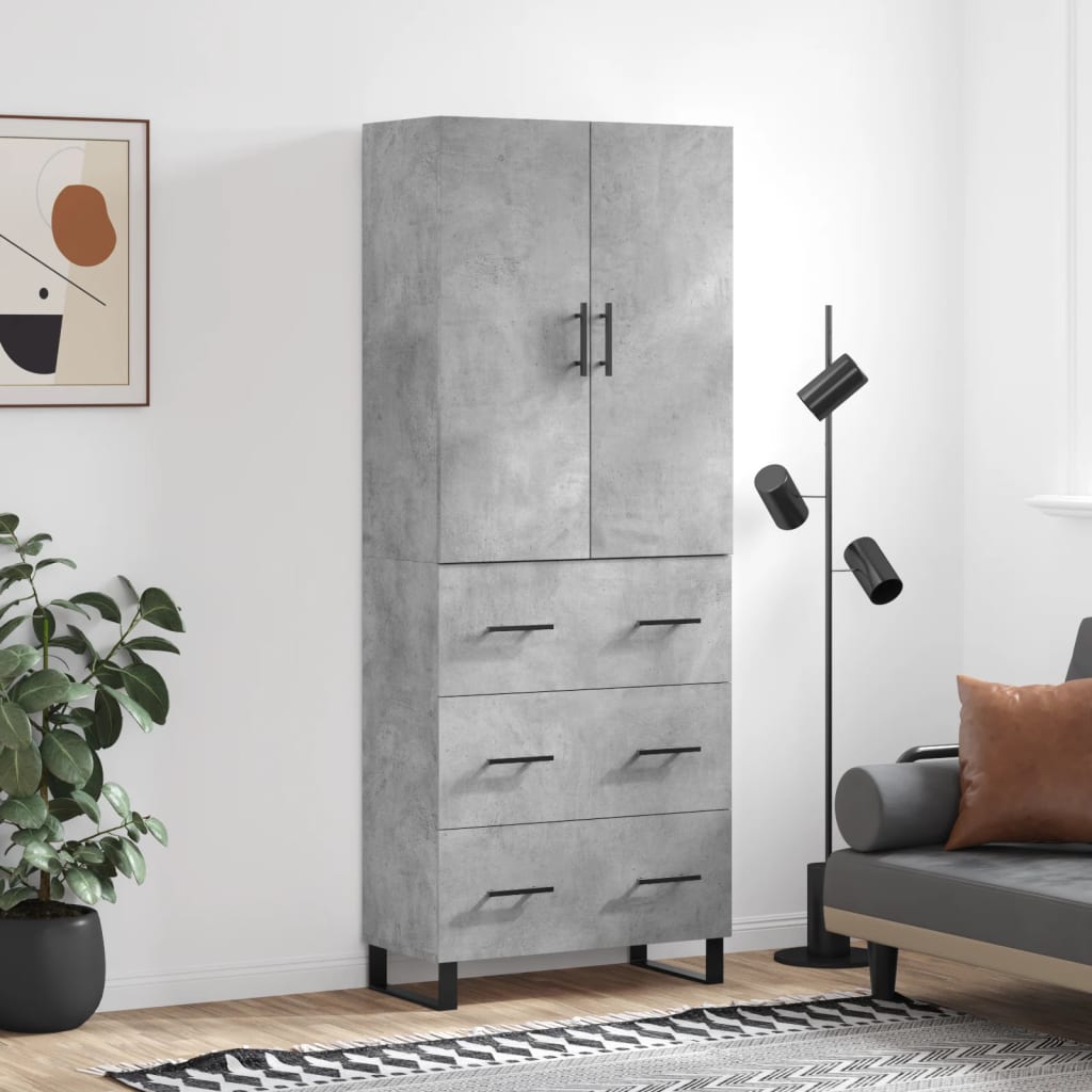 Buffet haut Gris béton 69,5x34x180 cm Bois d'ingénierie - XIOS